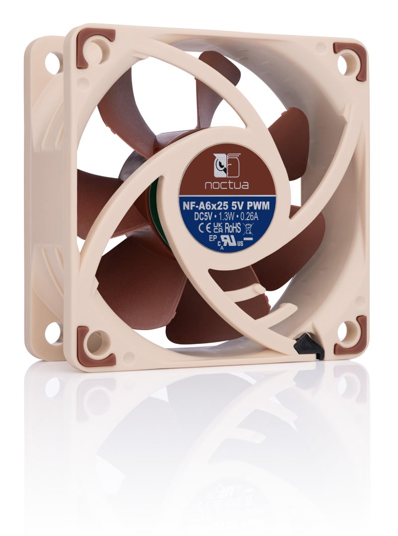 Noctua NF-A6x25 5V PWM, Premium Quiet Fan, 4-Pin, 5V Version (60mm, Brown) - Image 2